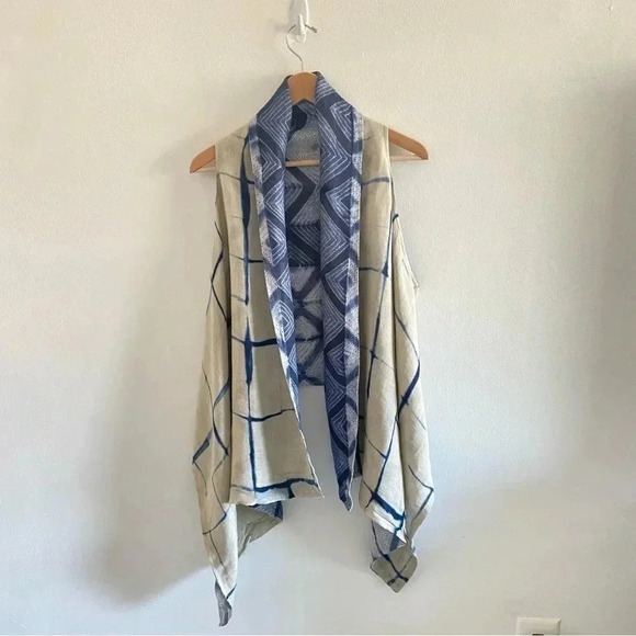 NWT Soft Surroundings indigo desert gauze linen vest reversible - Picture 3 of 12